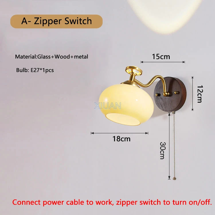 Wabi-sabi glass flower wall light with solid wood - vue 13 sur 21