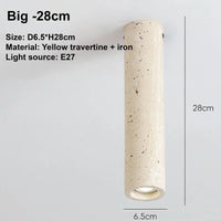 Cylindrical light yellow travertine surface mount ceiling light