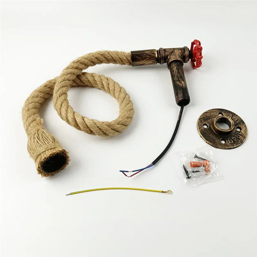 Vintage industrial wall light in iron and hemp rope for loft - vue 4 sur 4