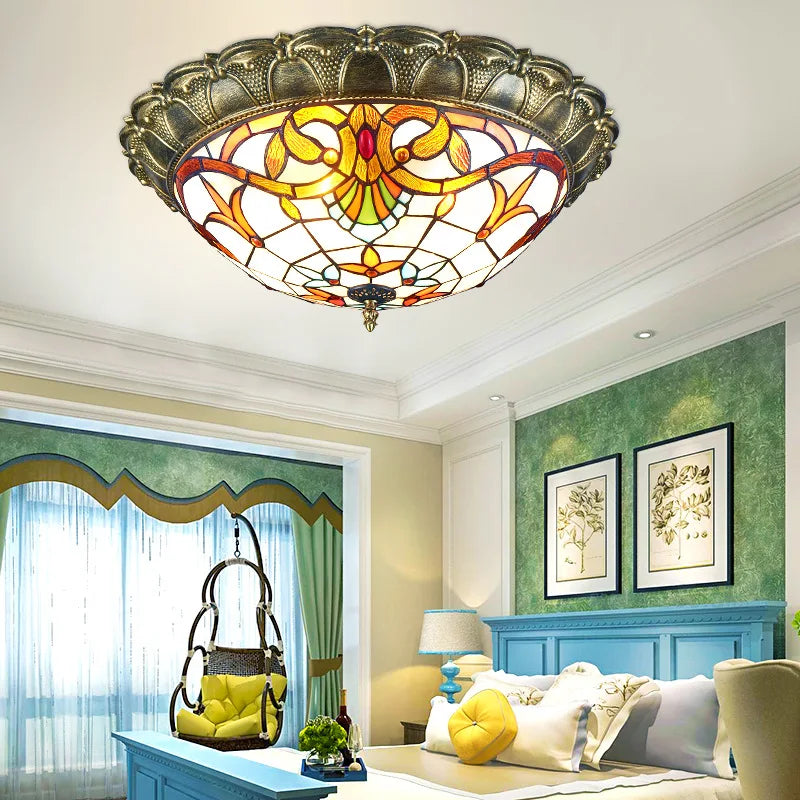 Classic stained glass LED ceiling light for decorative indoor lighting