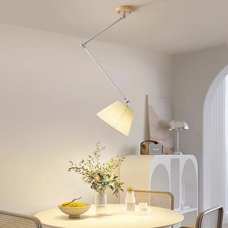 Foldable fabric and solid wood chandelier nordic minimalist design