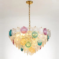 Postmodern iron and coloured glass LED chandelier