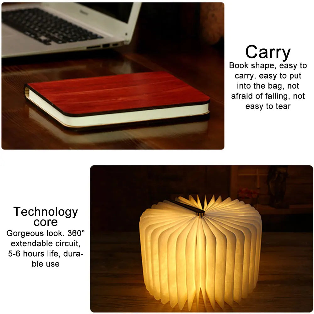 3d creative LED book night light portable wooden 5v USB rechargeable magnetic foldable desk lamp home decoration 5 colours - vue 4 sur 9