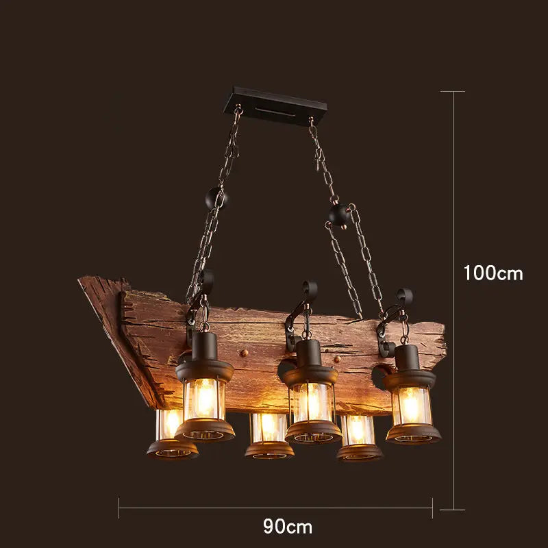 Retro wood industrial style chandelier for café and restaurant - vue 20 sur 24