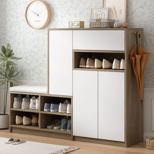 Shoe storage bench &amp; shoe cabinet, multi-functional shoe rack with padded seat, versatile shoe storage - vue 7 sur 6