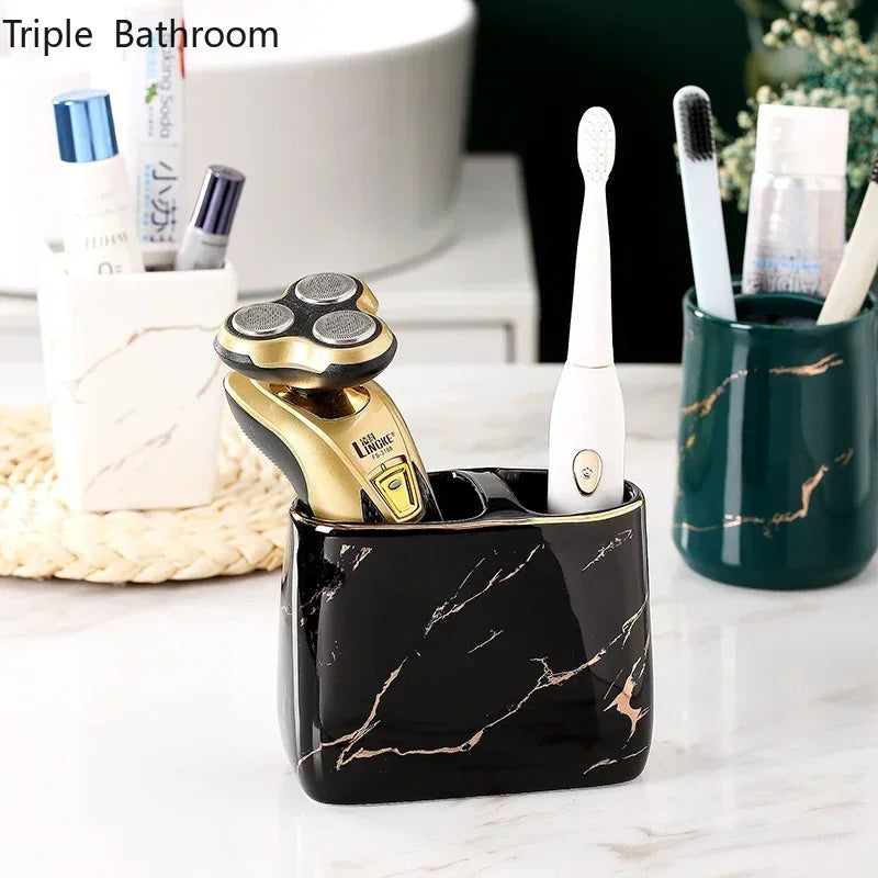 Designer ceramic toothbrush holder for bathroom