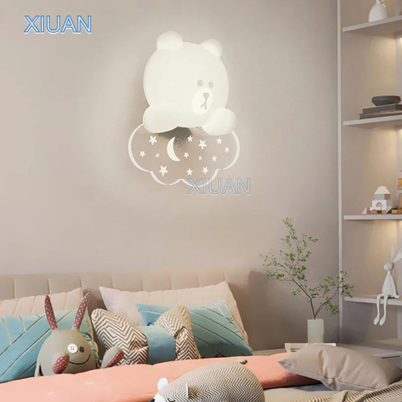 White bear wall light with star and moon for children