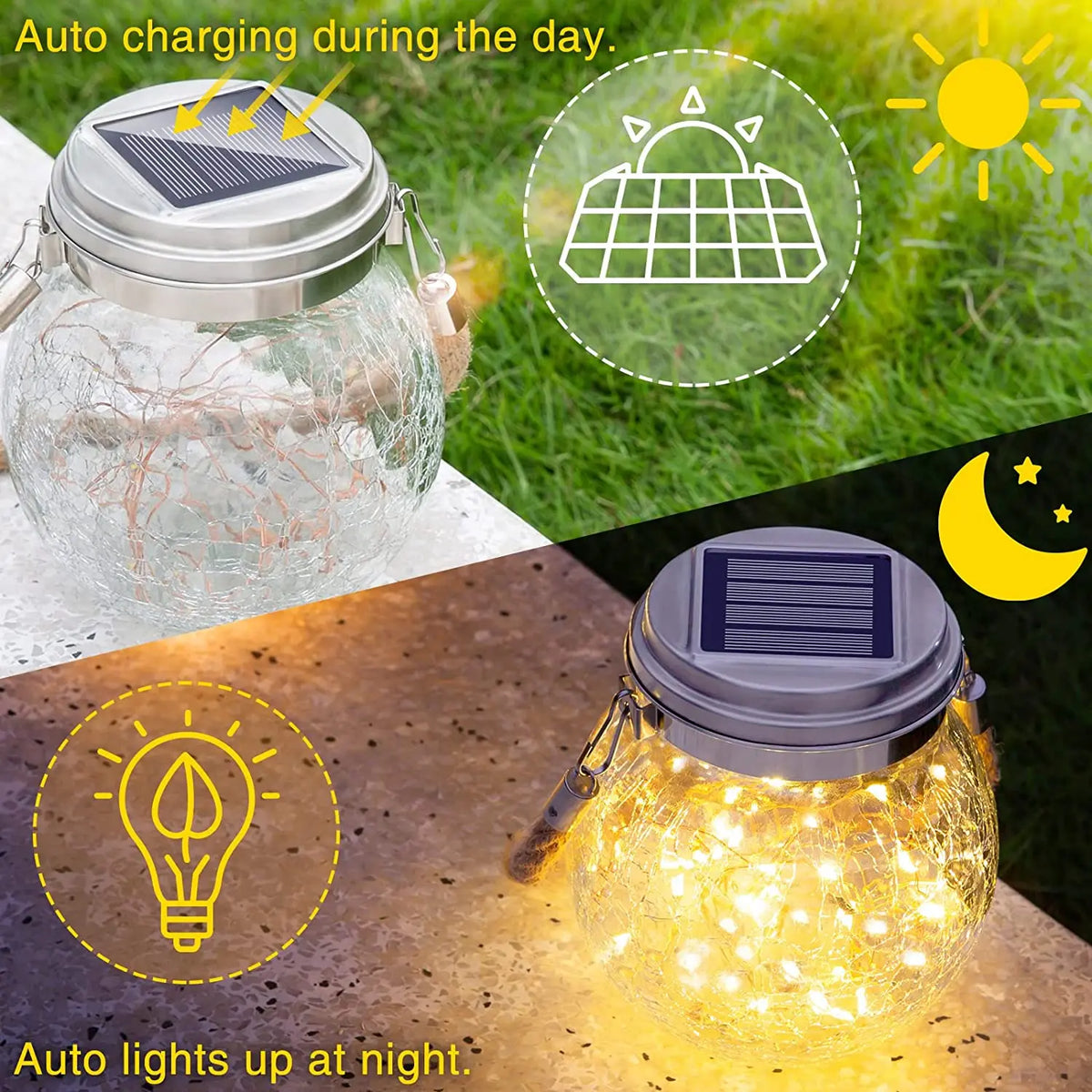 Hanging solar crackle glass lamp for garden and outdoor use - vue 5 sur 9