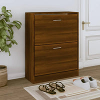 brown oak shoe cabinet made of engineered wood