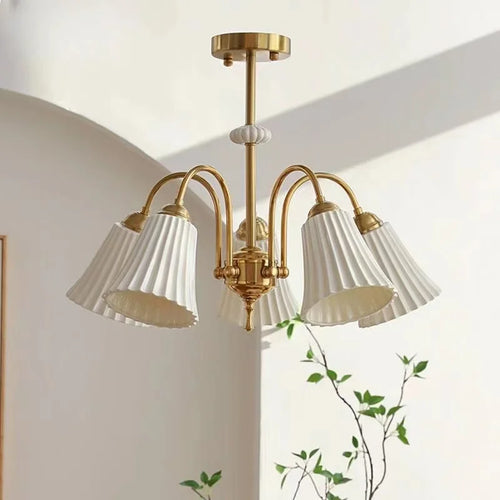 French retro ceramic and copper chandelier american style design - vue 4 sur 13