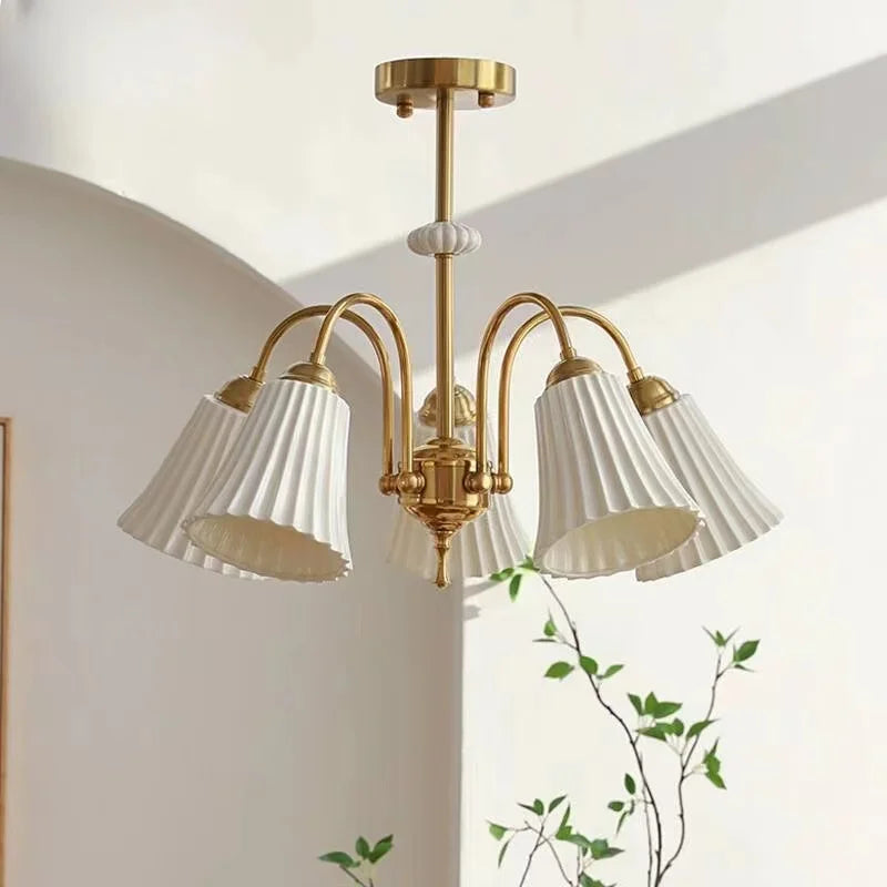 French retro ceramic and copper chandelier american style design - vue 3 sur 13