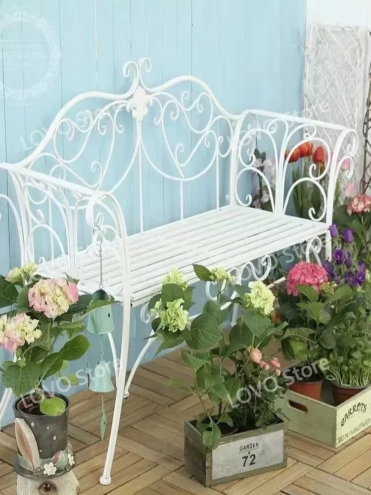 wrought iron garden bench outdoor table and chairs - vue 2 sur 14