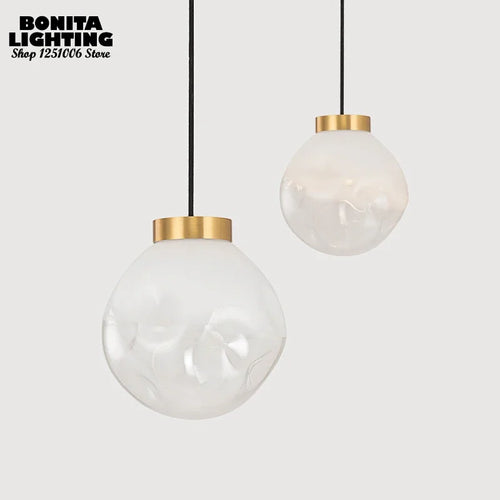 Modern pendant light with semi-frosted translucent bubble glass