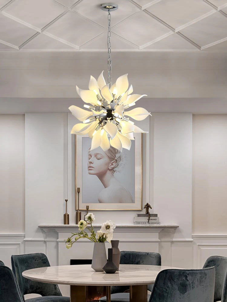 Square ceramic chandelier with hanging flower petals
