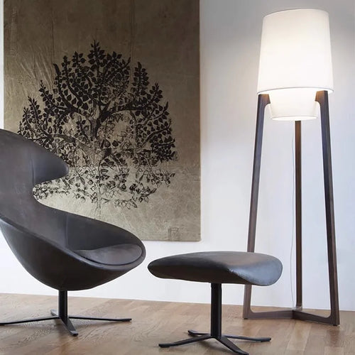 Japanese fabric floor lamp retro design for modern interiors - vue 6 sur 9