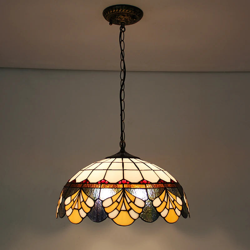 Retro tiffany pendant light baroque pearl stained glass chandelier 16' sea blue brown - vue 8 sur 9