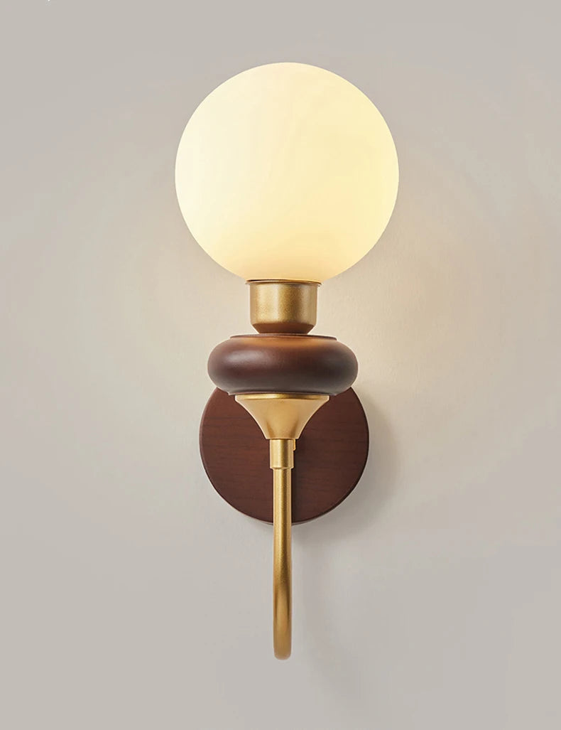 Wooden wall light with Japanese glass and blue light filter