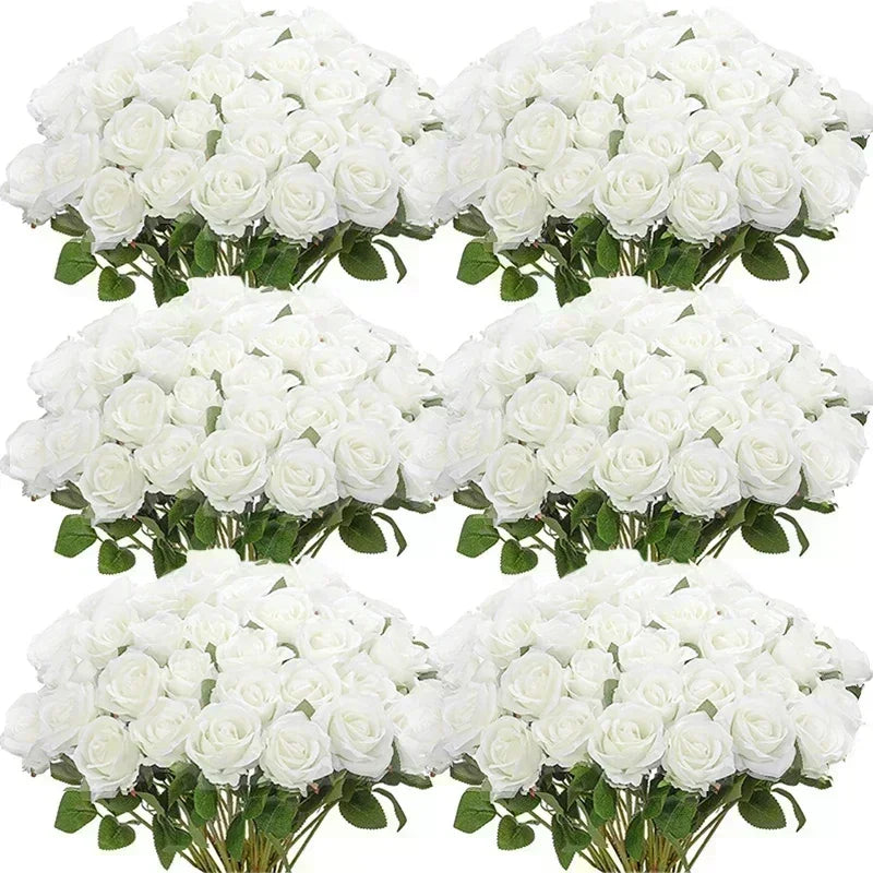 Set of 50 artificial silk roses for decoration and festive events