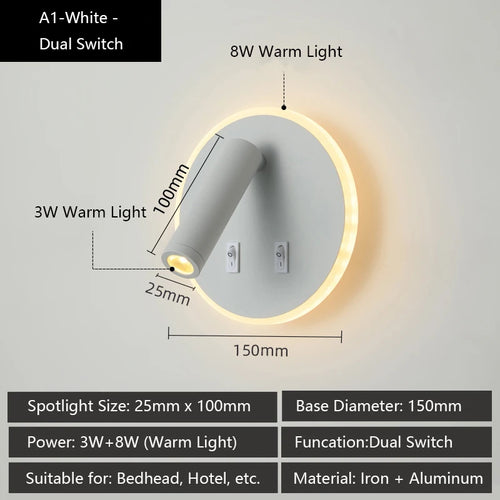 Modern wall light with USB ports and adjustable reading lamps - vue 12 sur 16