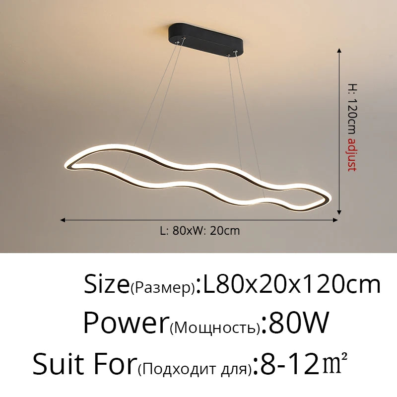 suspension moderne longue vague lumineuse pour salle à manger