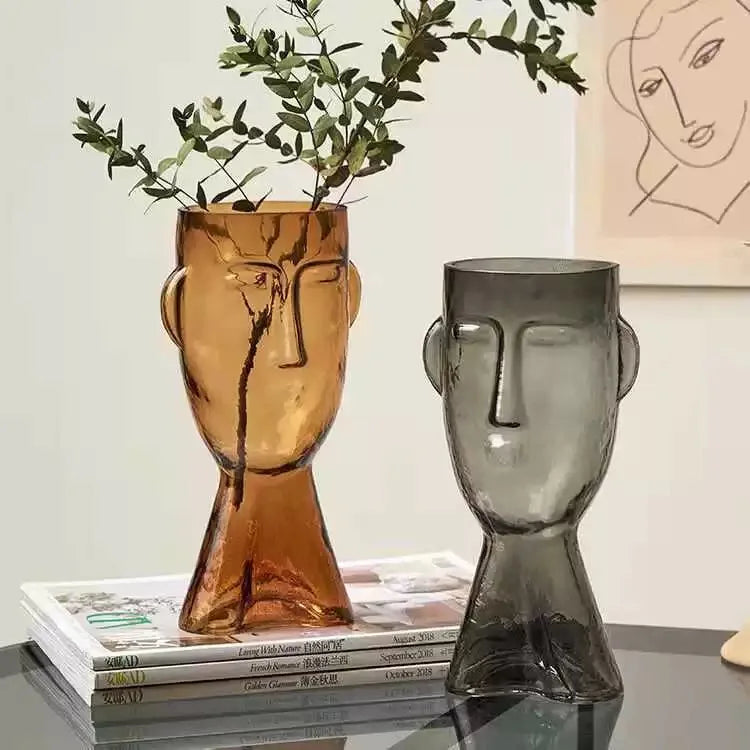 abstract human face glass vase for modern decorative flowers - vue 4 sur 9