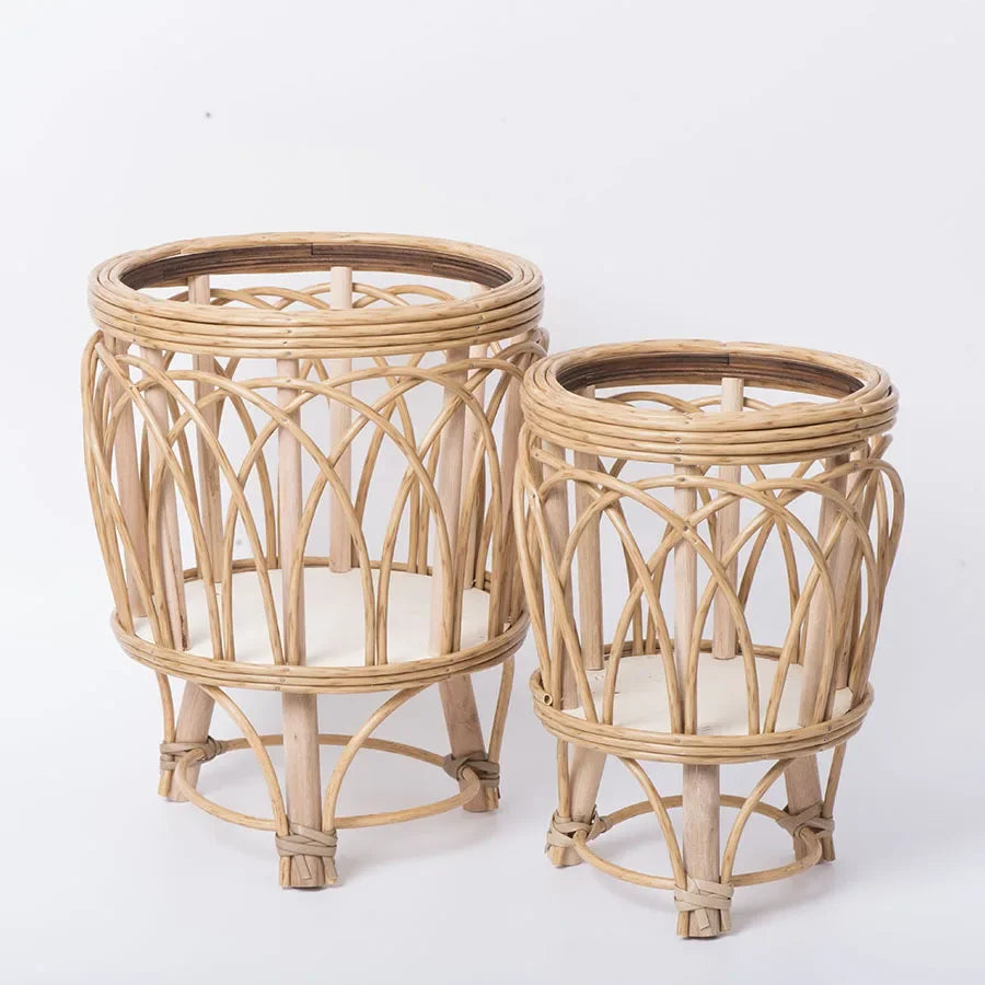 Rattan flower pot with creative bamboo stand - vue 3 sur 7