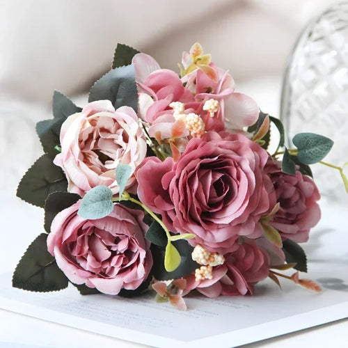 Pink silk peony bouquet for interior decoration - vue 8 sur 12