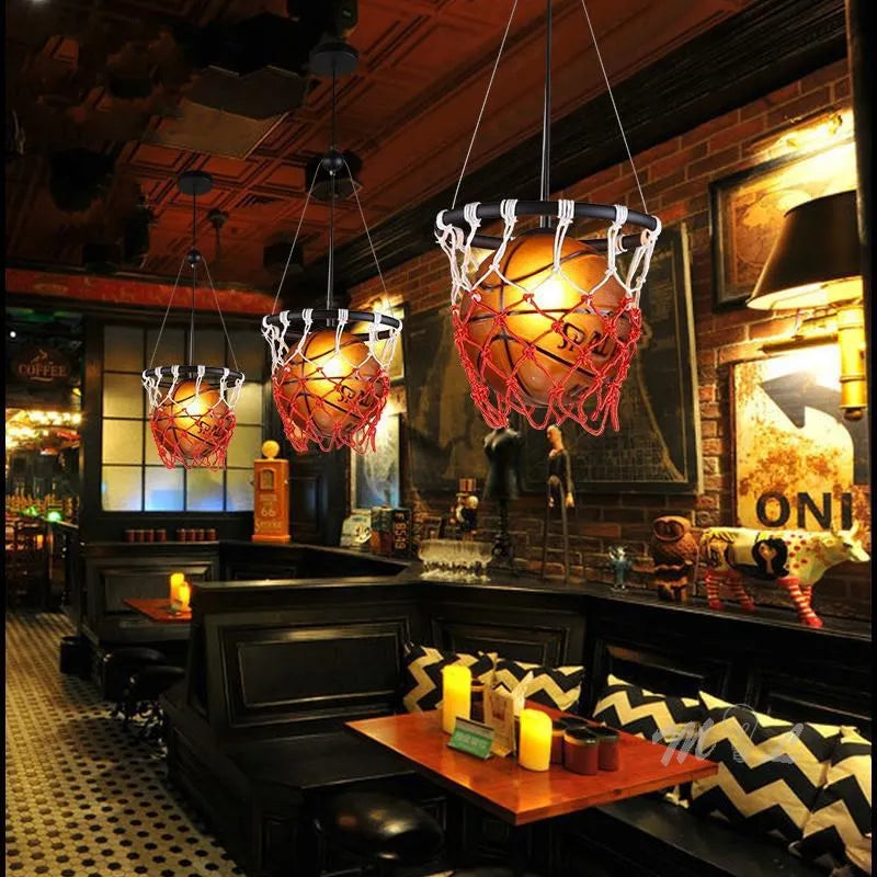 Acrylic pendant light with basketball hoop design