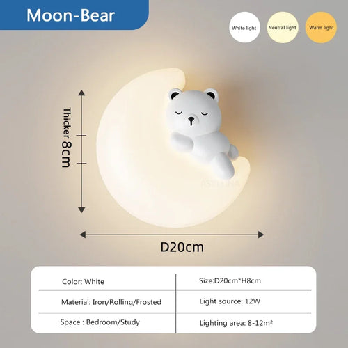 Modern minimalist LED wall light with star, moon, bear and bunny - vue 11 sur 10
