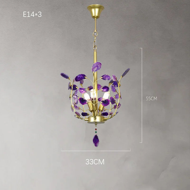 Natural agate LED chandelier ideal for romantic décor - vue 14 sur 15