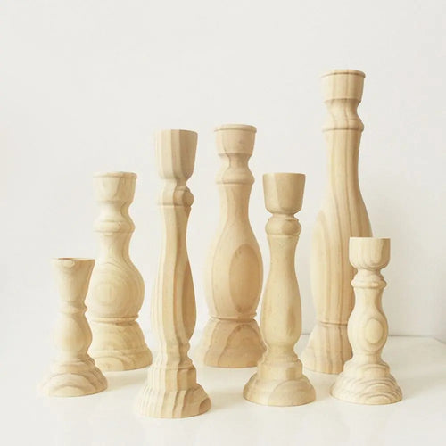 rustic retro wooden candlesticks for wedding party and crafts - vue 2 sur 9
