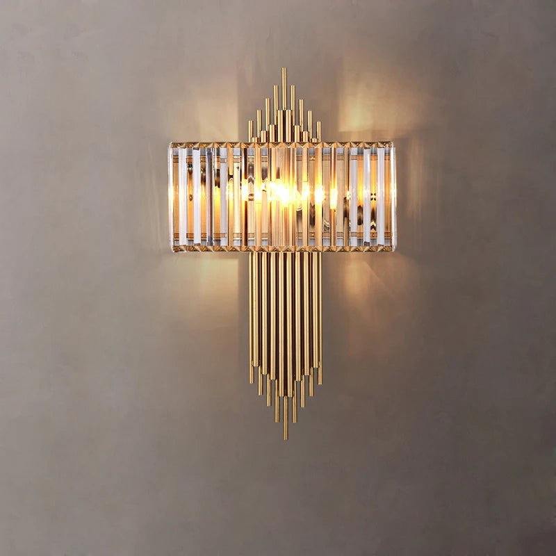 Designer crystal and gold stainless steel wall light
