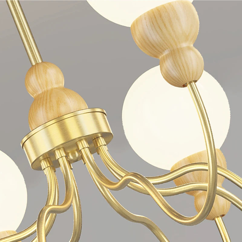 Retro glass and wood pendant lamp for an elegant interior - vue 5 sur 14