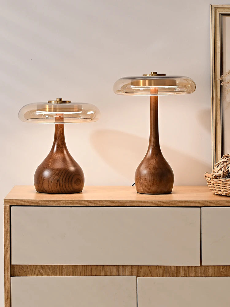 Retro wooden and glass desk lamp for an elegant interior