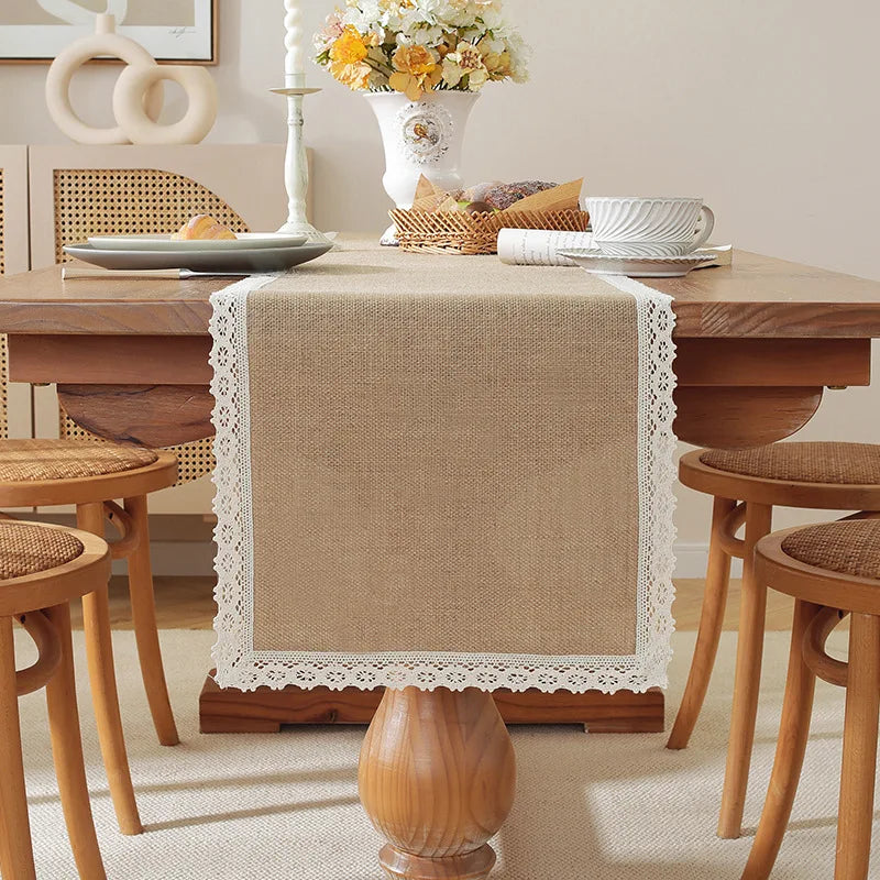 Beige rustic style jute macramé table runner