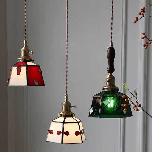 Nordic vintage handheld lamp with coloured glass and copper - vue 5 sur 29
