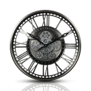 industrial metal wall clock with decorative moving gears