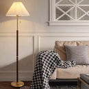 Vintage wooden floor lamp with elegant pleated fabric design
