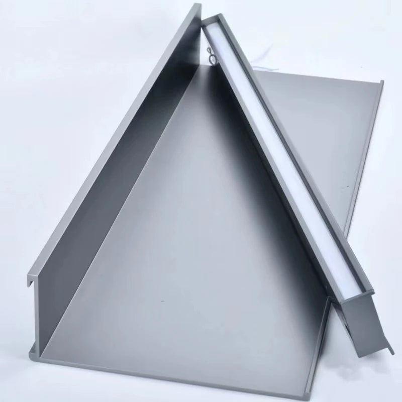 open and illuminated aluminum wall shelf