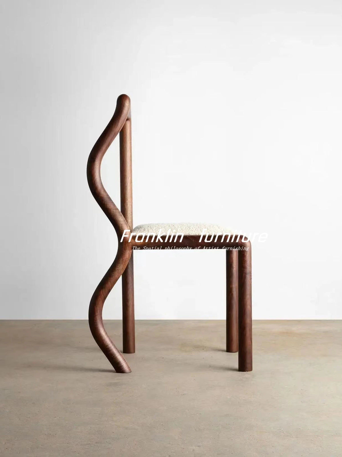 Nordic retro walnut chair with lambswool cushion - vue 3 sur 7