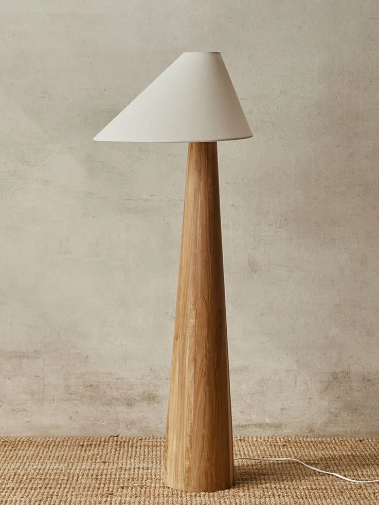 Japanese fabric floor lamp with wooden base for living room, modern retro bedside and tea room