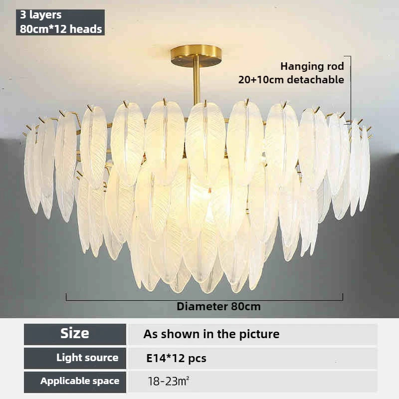 Romantic glass and feather pendant light modern minimalist design