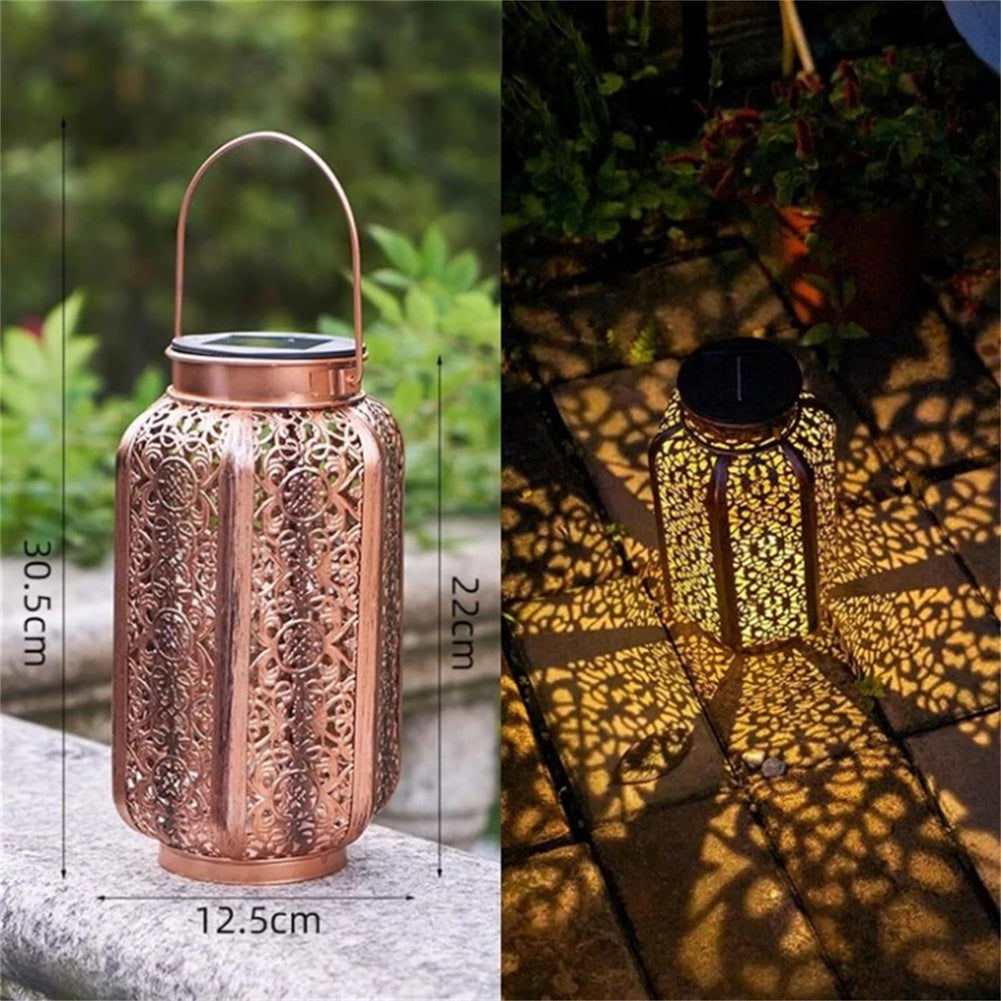 Retro pattern LED solar lantern for outdoor garden and patio