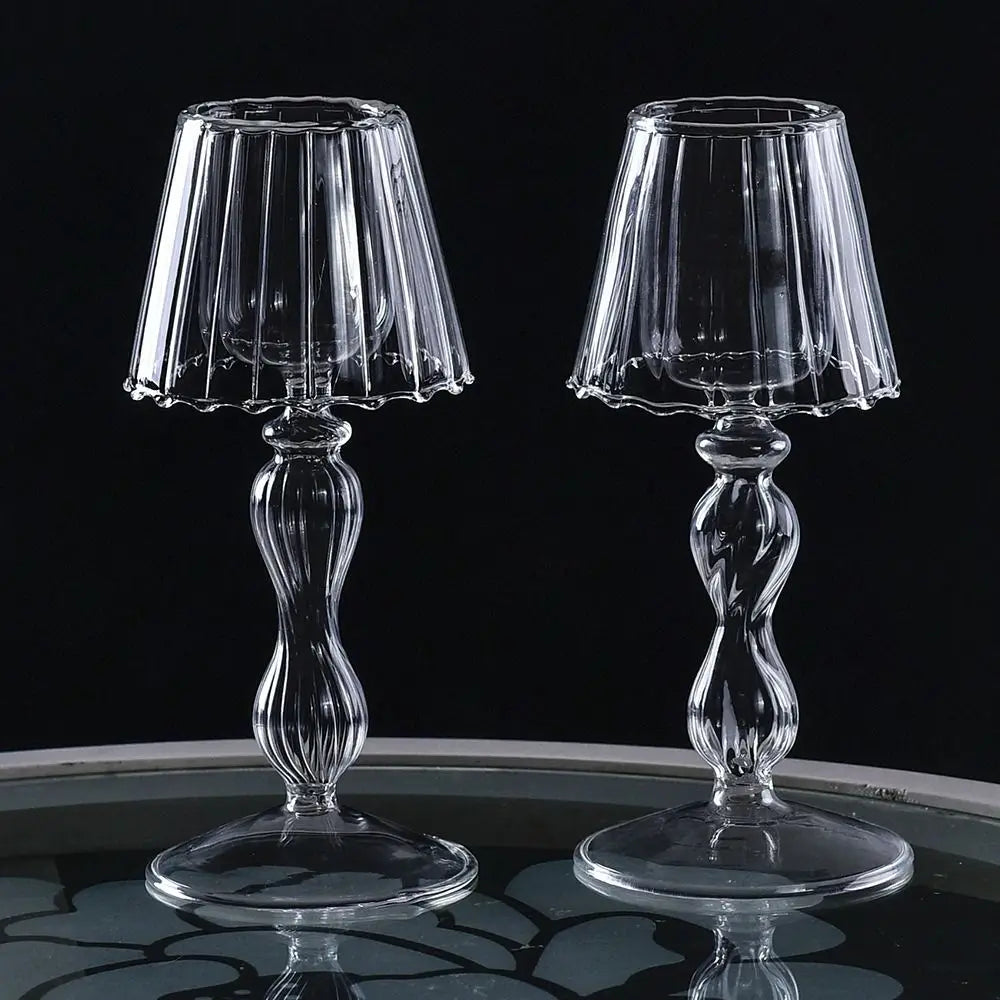 Delicate romantic striped glass chandelier candle holder - vue 3 sur 11