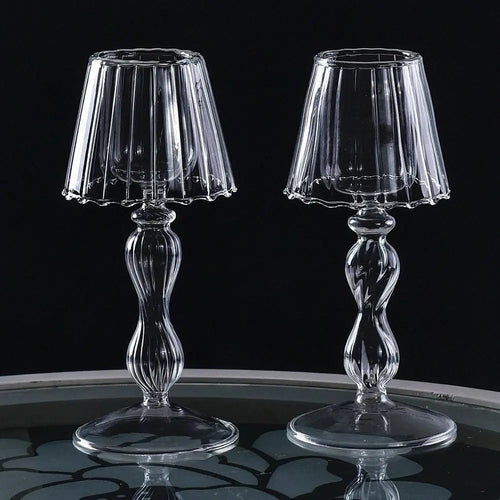 Delicate romantic striped glass chandelier candle holder - vue 3 sur 11