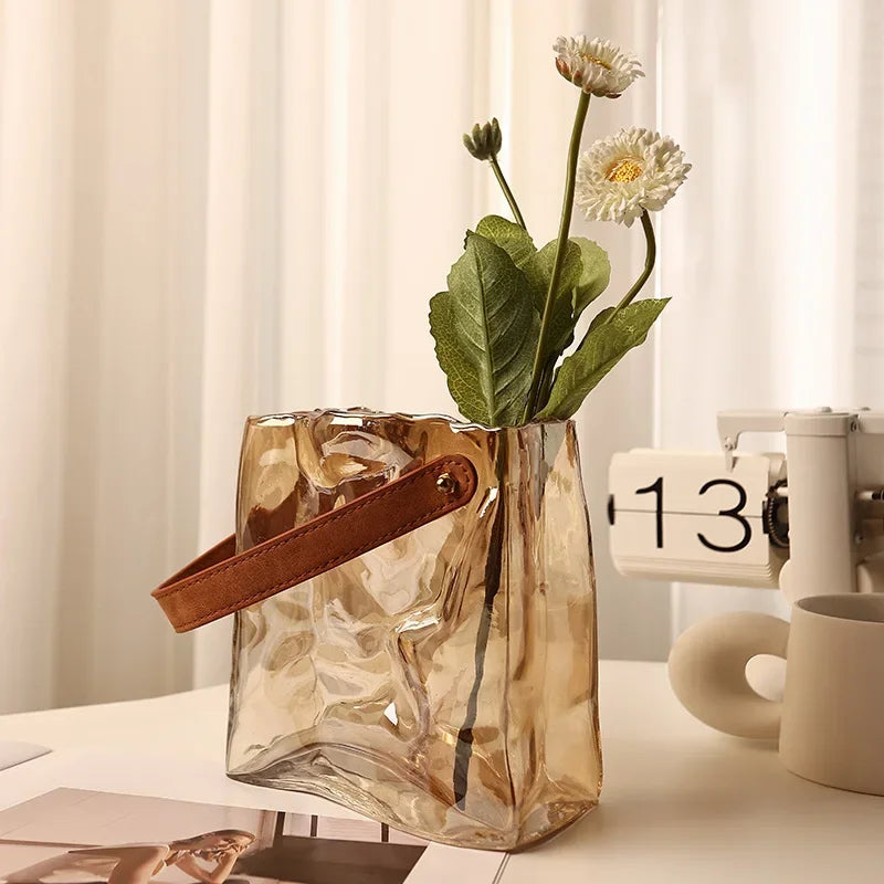 handbag style glass vase for hydroponic home decor