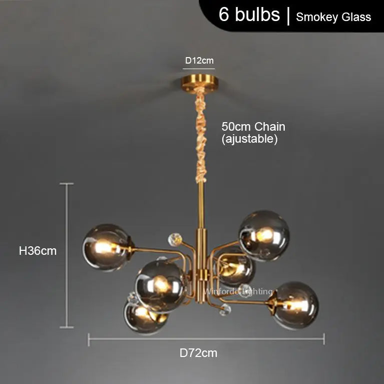 Modern LED chandelier with 10 globes decorative light - vue 9 sur 18