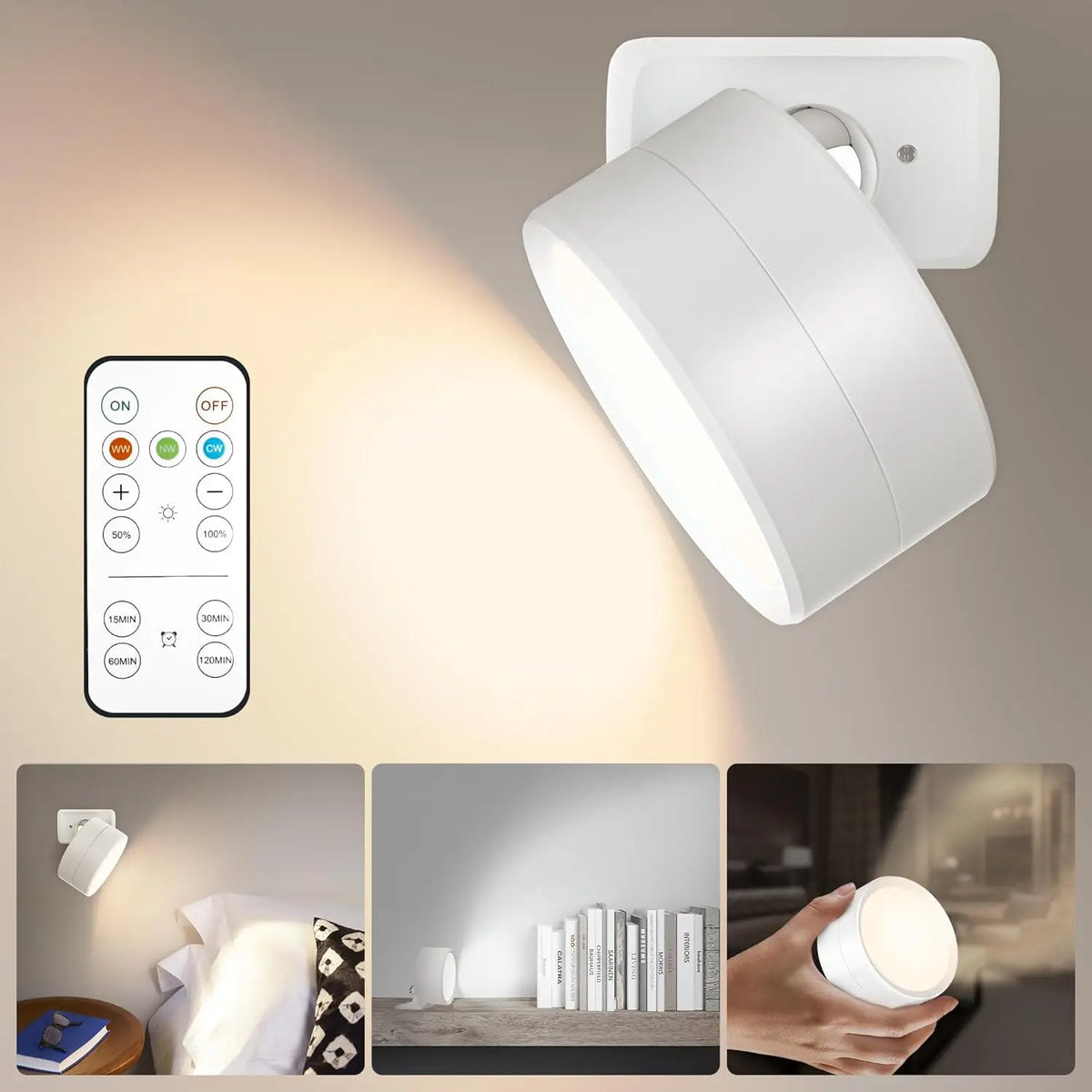 Rechargeable LED wall light with 360° rotating touch remote control