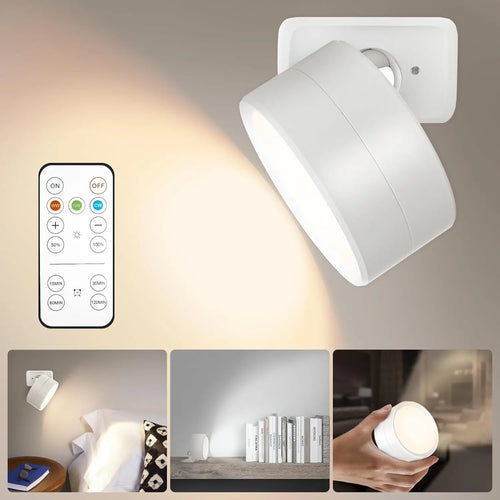 Rechargeable LED wall light with 360° rotating touch remote control - vue 2 sur 7