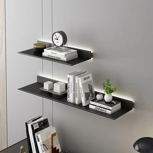 open and illuminated aluminum wall shelf - vue 3 sur 9